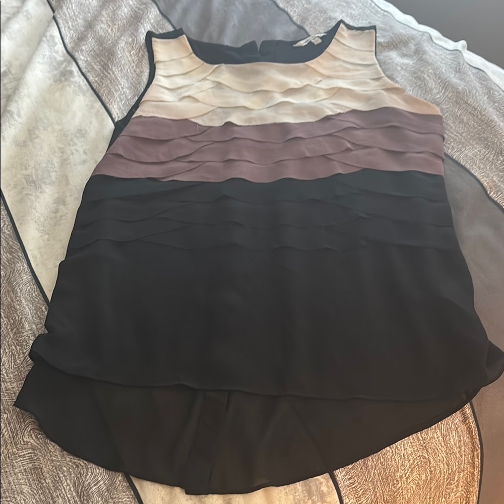 Naked Zebra Cream and Pink Ruffled Asymmetrical Tank Top